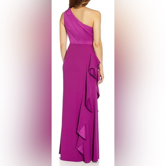 Adrianna Papell One Shoulder Sleeveless Cascading Ruffle Draped Orchid Gown NWT - Picture 2 of 10